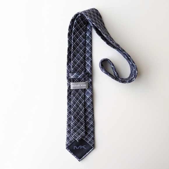 MICHAEL Michael Kors Navy, Light Blue, White Plaid Silk Blend Neck Tie - 57" - Picture 3 of 5